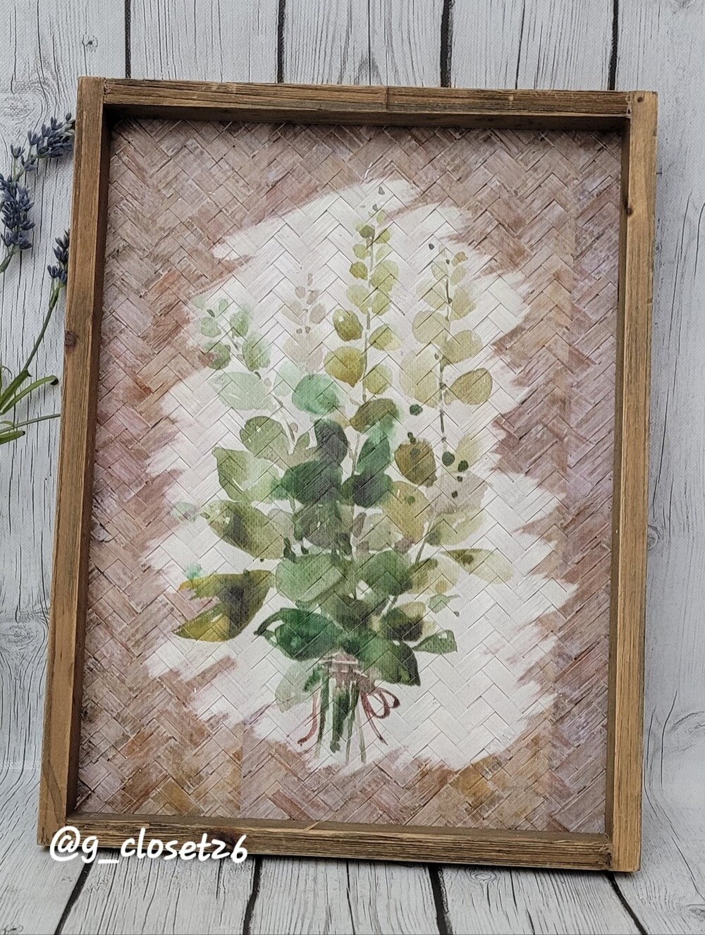 Framed Rattan Watercolor Eucalyptus Bouquet Wall Art